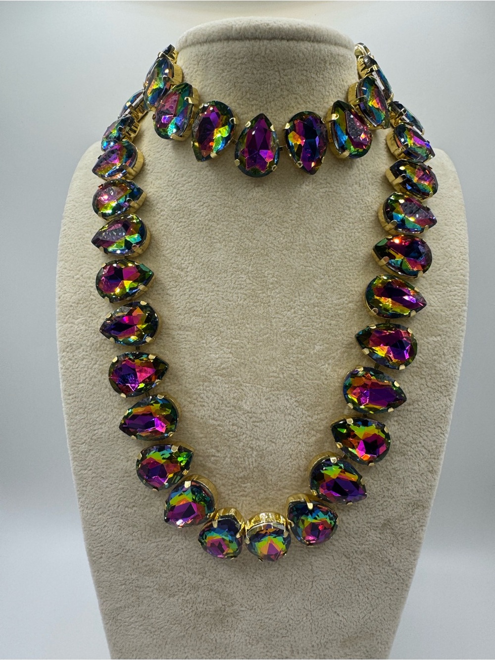 Volcano (AB) Iridescent Teardrop-Cut Crystal Gold-Tone Necklace & Bracelet Set